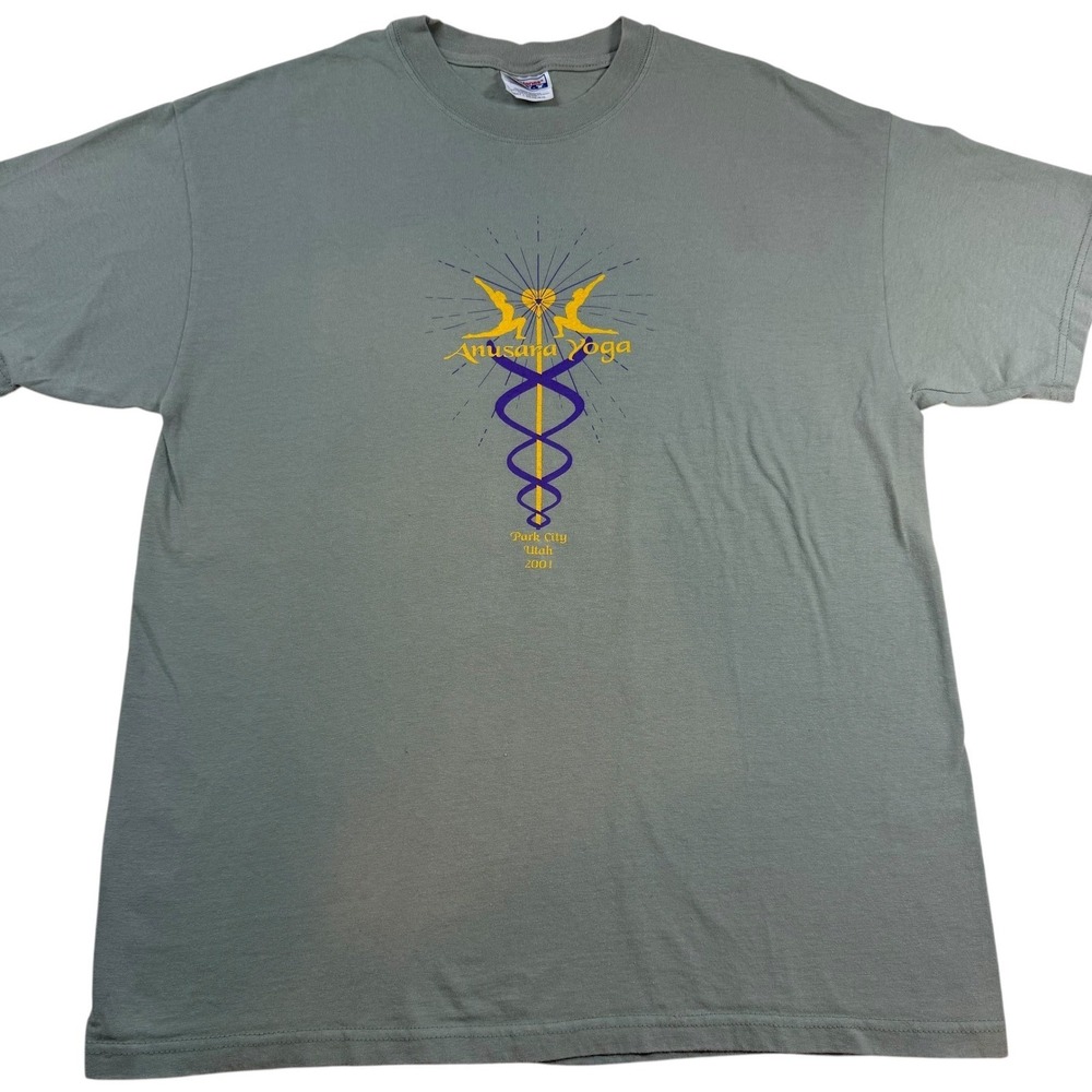 Hanes Beefy-T Anusara Yoga Graphic T-Shirt Green, Adult L, Cotton - Picture 2 of 10